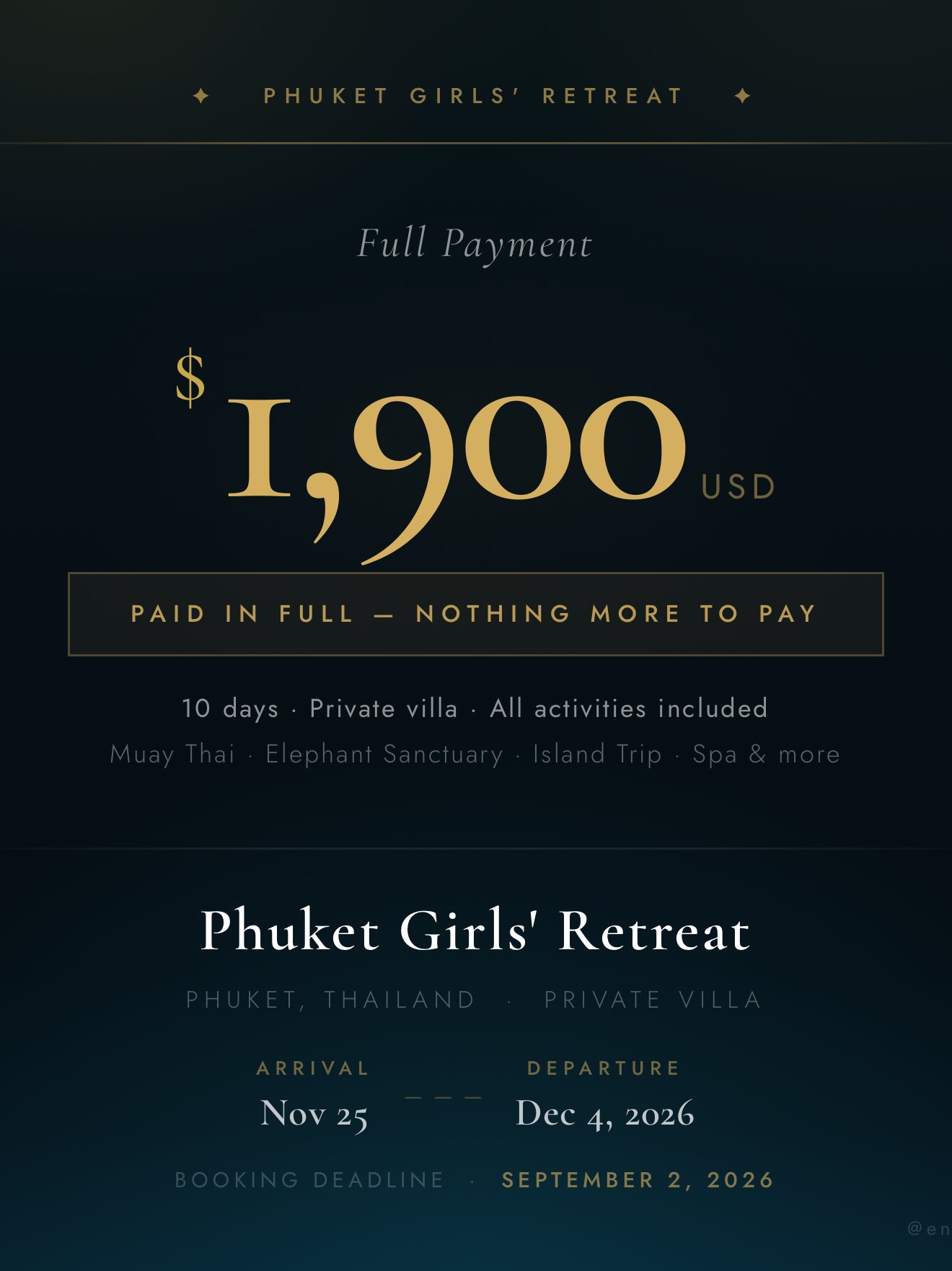 Retreat Full Payment $1,900 USD